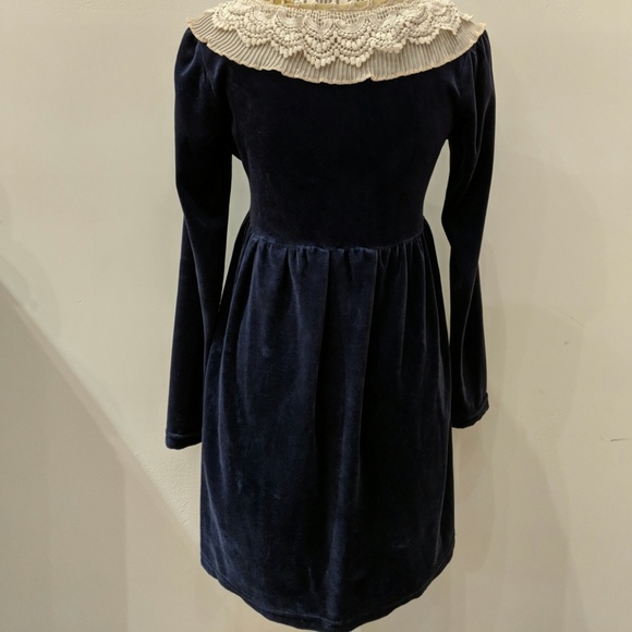 Babydoll navy lace velvet mini dress - Picture 3 of 3